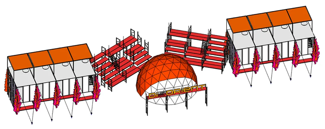 Put together, the combined unit tries to balance the needs of privacy of the camp along with allowing the craziness of the esplanade seep in.